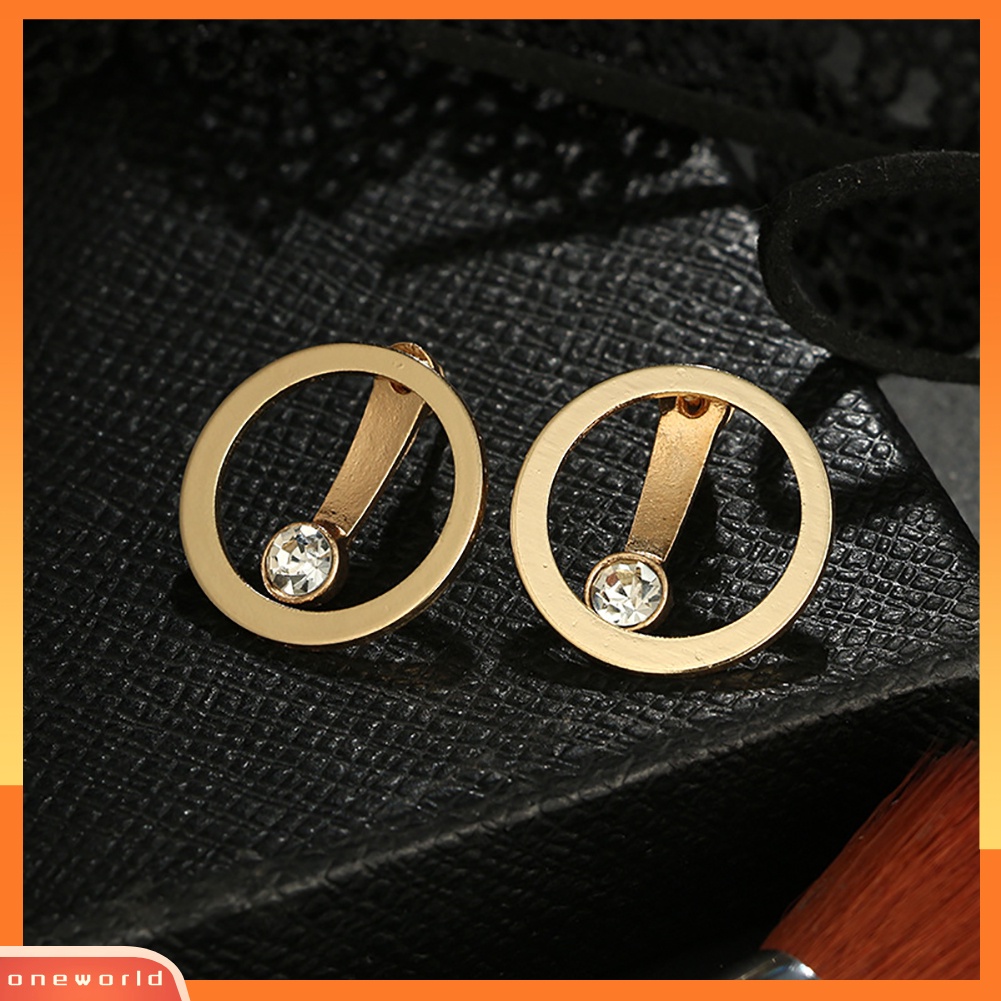 [WOD] Fashion Lingkaran Berongga Berlian Imitasi Dua Sisi Wanita Ear Stud Earrings Jewelry