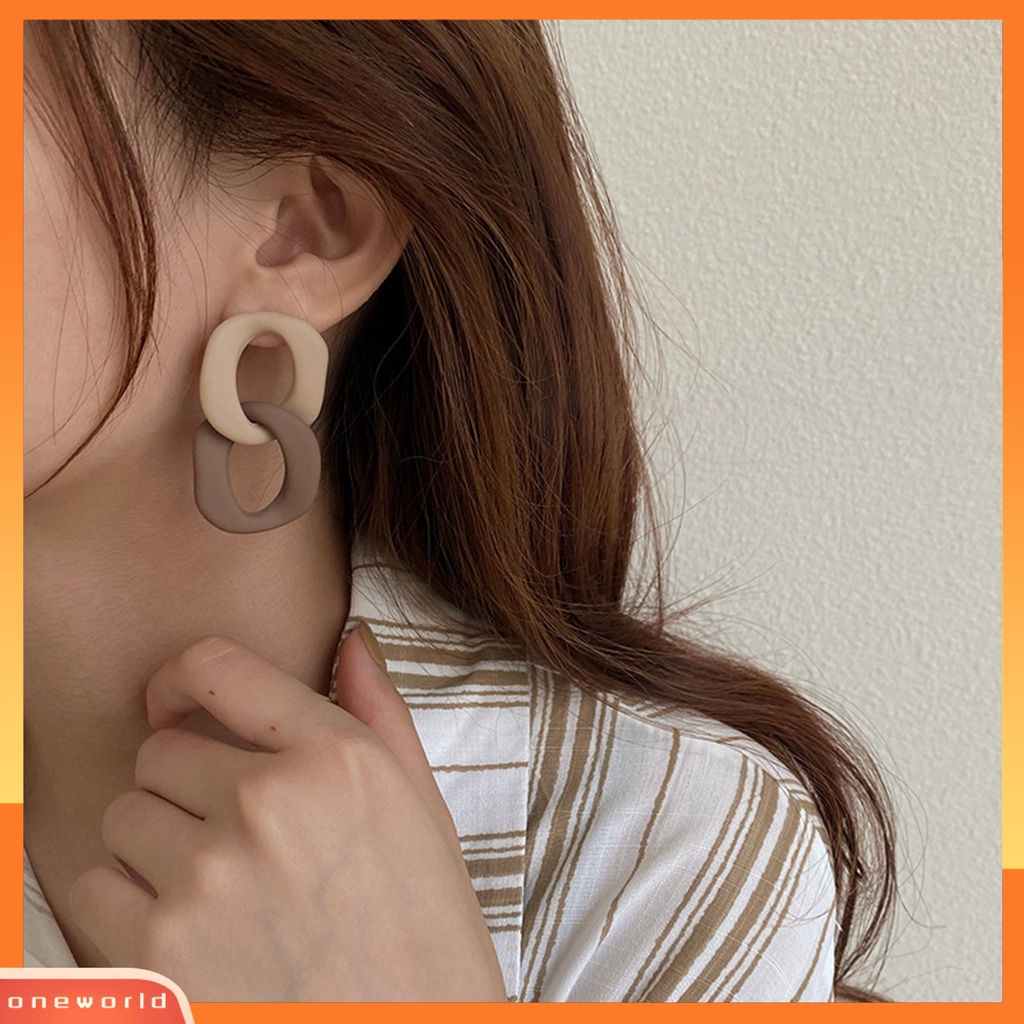 [WOD] 1pasang Anting Retro Hollow Belah Ketupat Bentuk Tidak Teratur Anting Warna Kontras Untuk Wanita