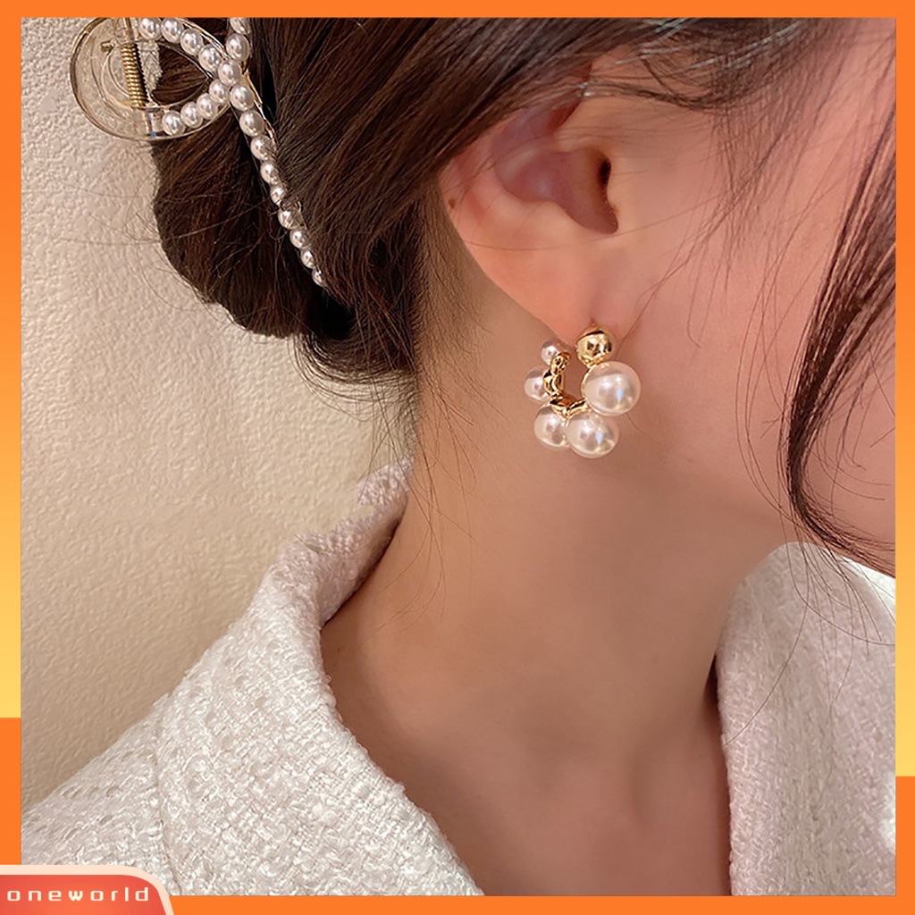 [WOD] Anting Wanita Mutiara Imitasi Paduan Emas Anting Pejantan Sederhana Elegan Perhiasan Fashion