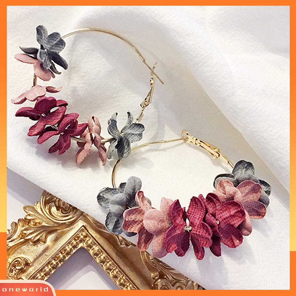 [WOD] Fashion Kain Bunga Lingkaran Besar Pernyataan Wanita Hoop Earrings Perhiasan Hadiah