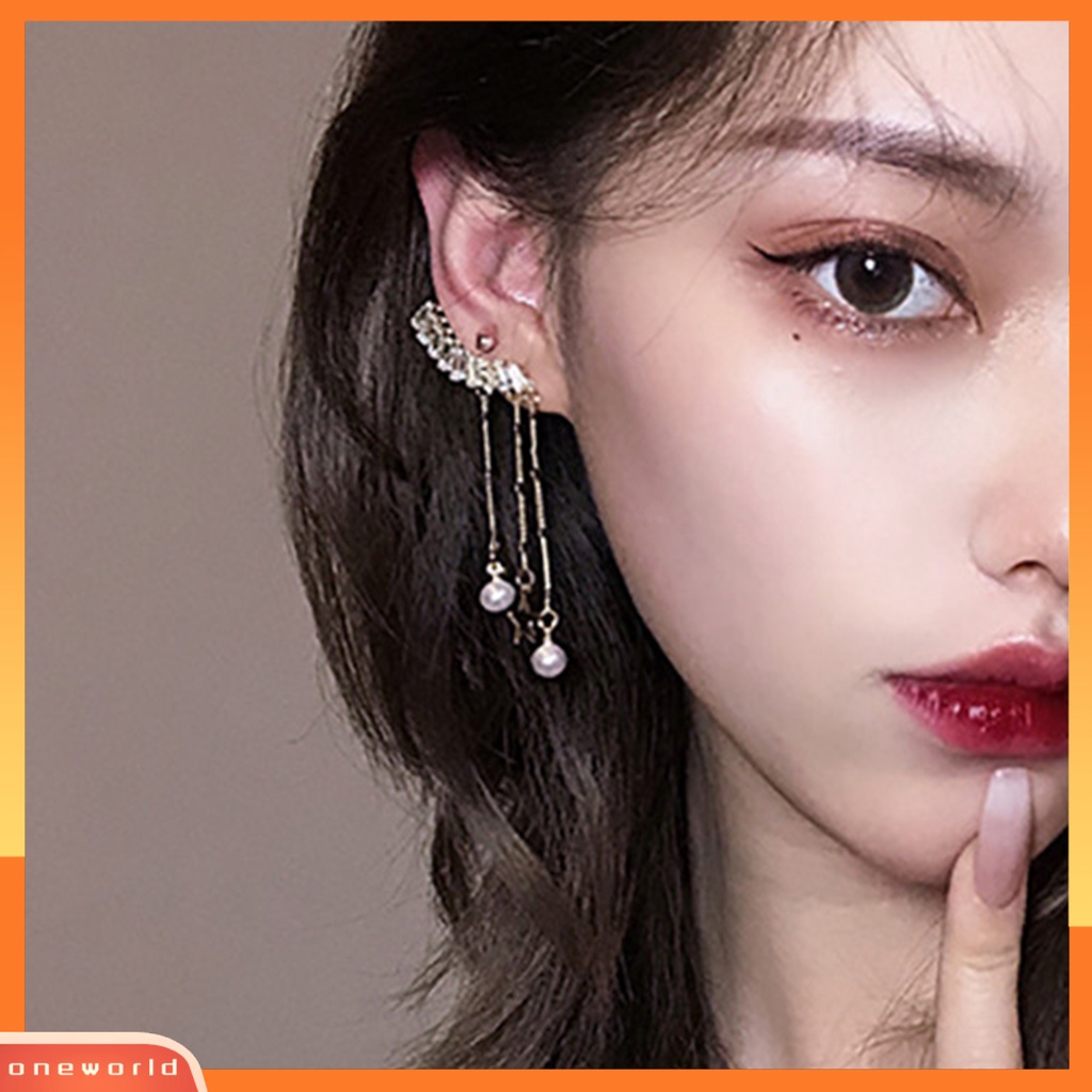 [WOD] 1pasang Anting Drop Earrings Rumbai Mutiara Bintang Asimetris Berkilau Anti Alergi Hias Untuk Perjamuan