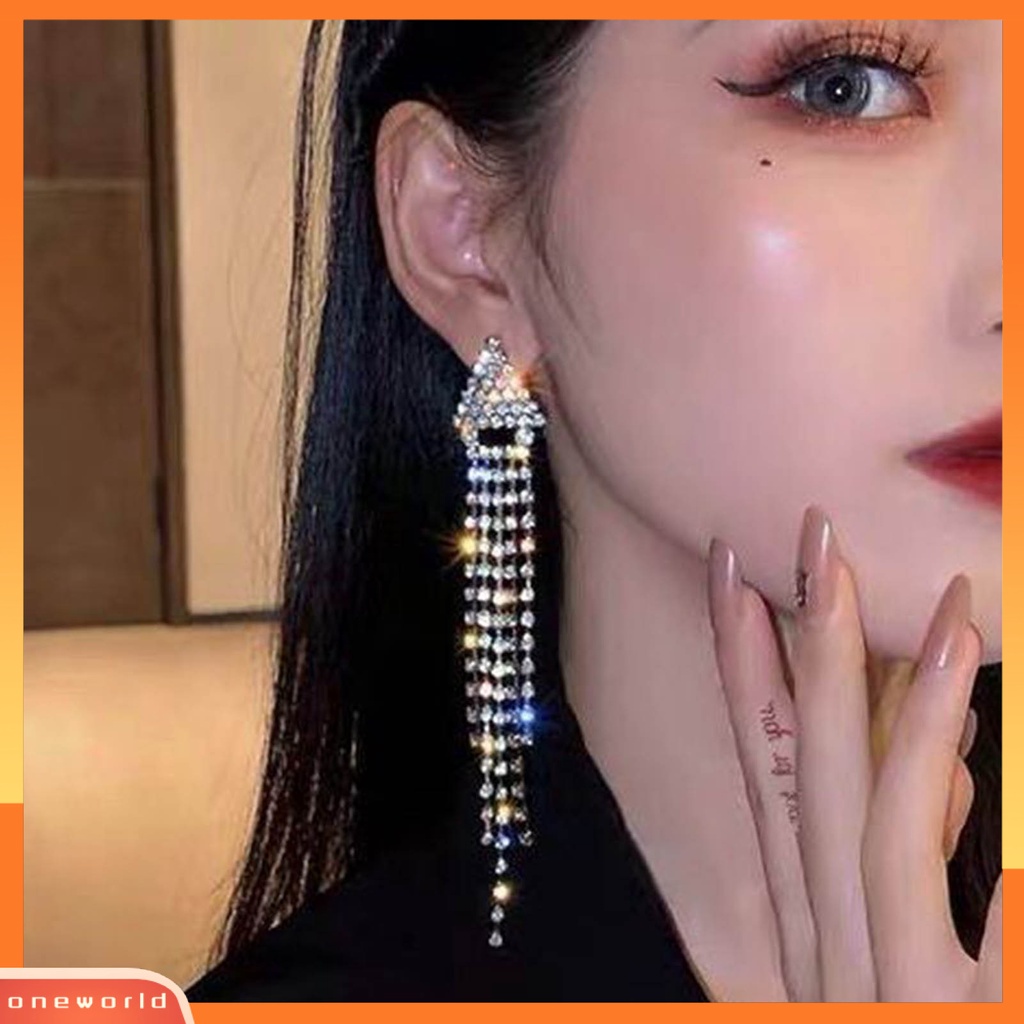 [WOD] 1pasang Drop Earrings Mutilayer Jumbai Berlian Imitasi Perhiasan Berkilau Electroplating Menjuntai Earrings Untuk Perjamuan