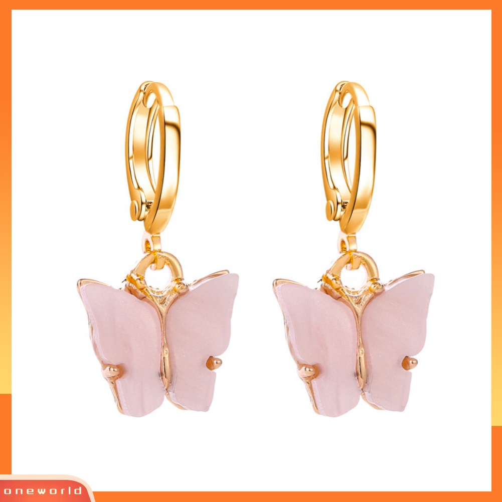 [WOD] Wanita Manis Permen Warna Akrilik Kupu-Kupu Menjuntai Huggie Earrings Perhiasan Hadiah