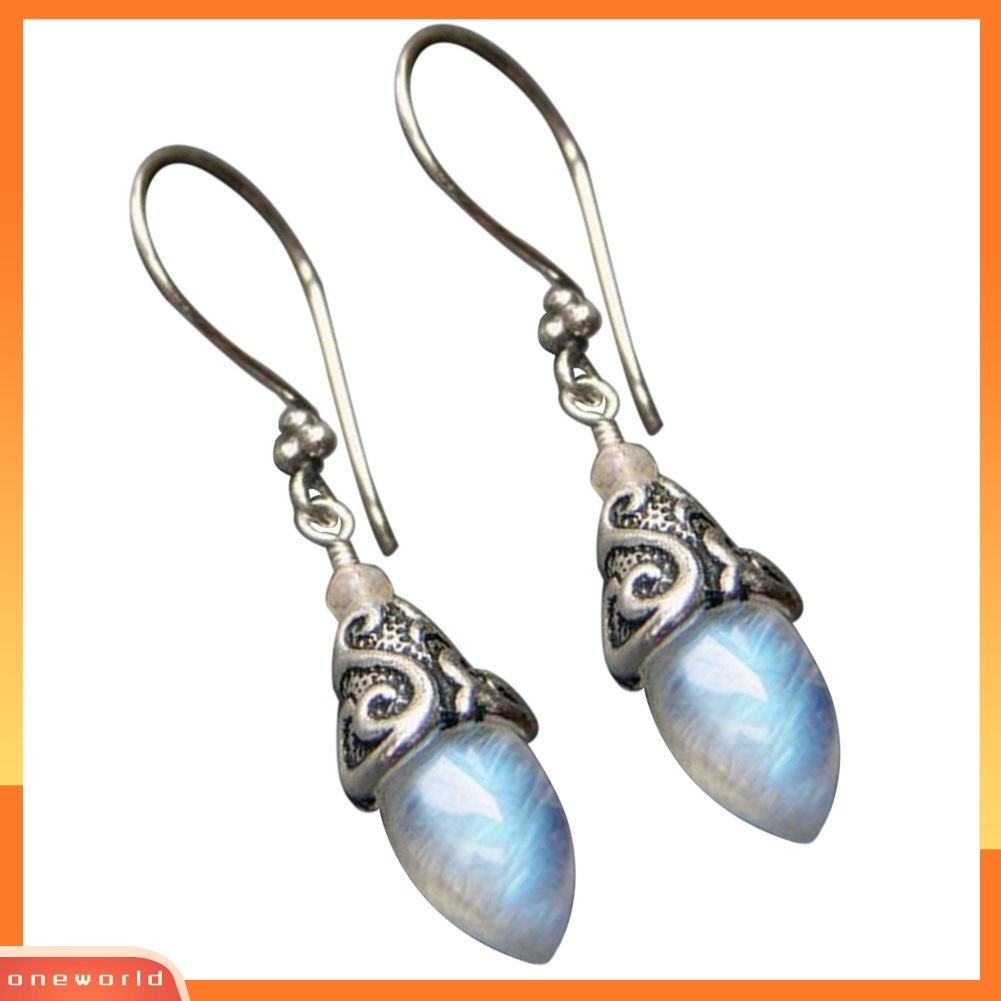 [WOD] Bentuk Kerucut Buatan Moonstone Pendant Hook Anting Retro Wanita Perhiasan Pesta