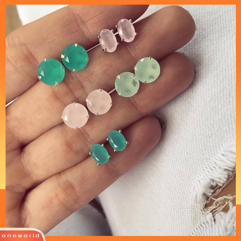 [WOD] 5pasang Geometris Zirkon Hias Telinga Studs Set Gadis Club Tanggal Belanja Anting-Anting