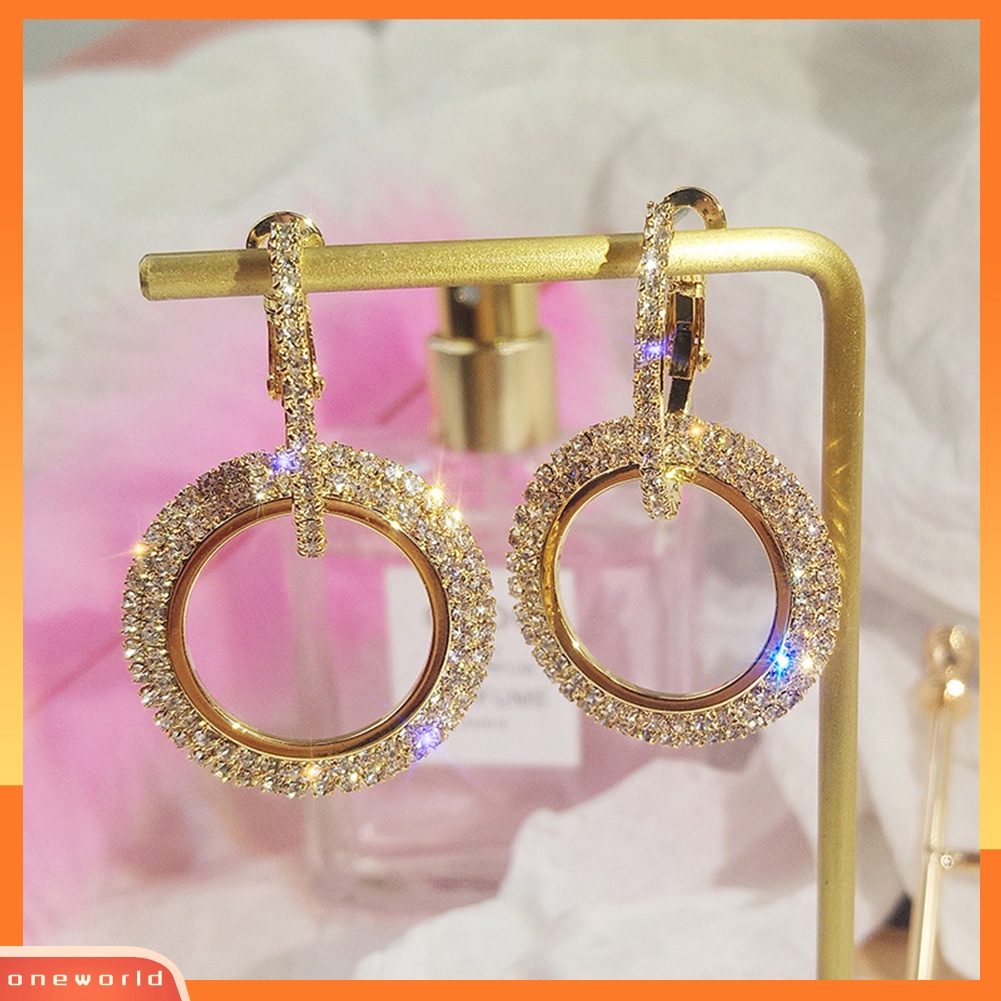 [WOD] Fashion Wanita Penuh Berlian Imitasi Lingkaran Telinga Studs Huggie Earrings Pesta Perhiasan