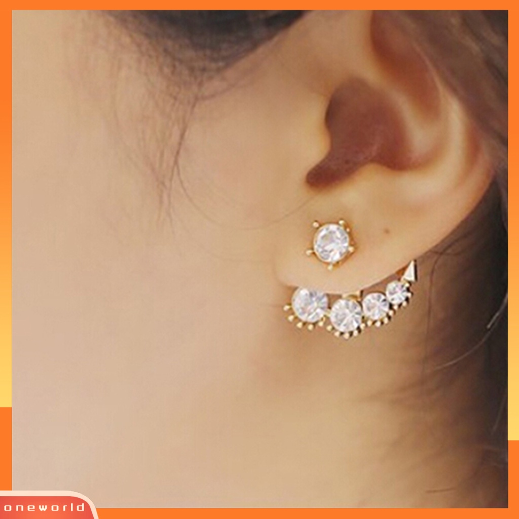 [WOD] Ear Stud Asimetris Fashion Giwang Telinga Mutiara Imitasi Dengan Berlian Imitasi Untuk Wanita