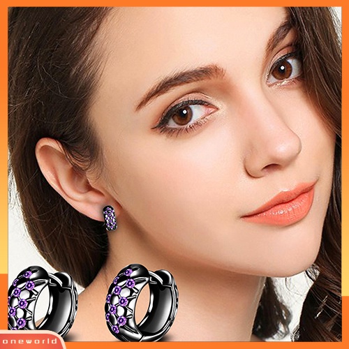 [WOD] Wanita Elegan Ungu Cubic Zirconia Ear Hoop Huggie Earrings Perhiasan Hadiah