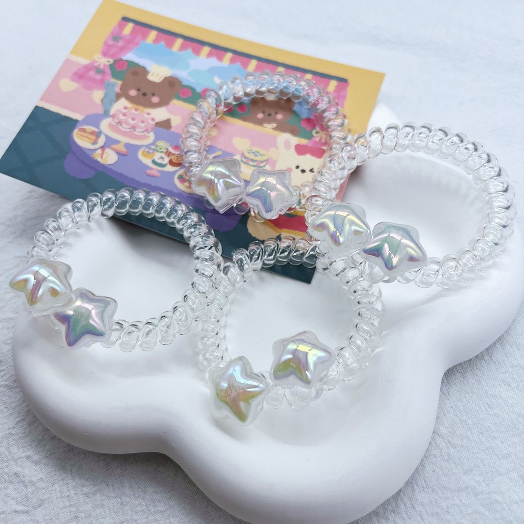 Mermaid color star phone line hair ring ins sweet girl double star tie hair rope beaded Aksesoris Rambut Bintang Berujung Lima