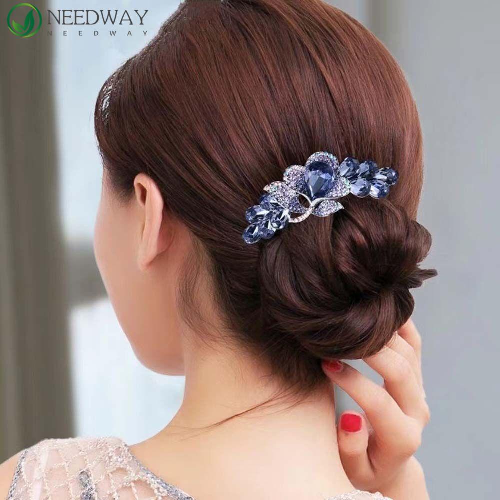 Needway Wanita Bridal Jepit Rambut Brides Hiasan Kepala Vintage Rambut Klip Bunga Untuk Perempuan Berlian Imitasi Tulip Hair Stick