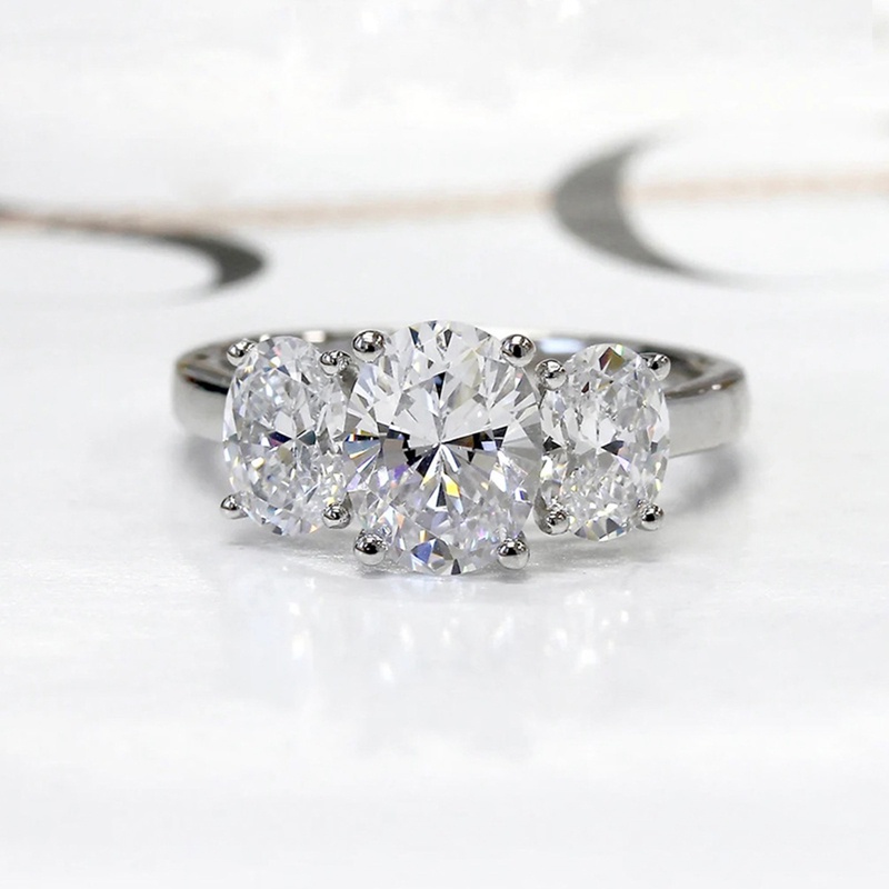 Fashion Wanita Oval Besar Cubic Zirconia Disepuh Tunangan Lamaran Jari Cincin