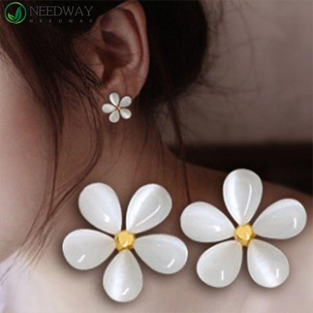 Needway Anting Vingate Fashion Wanita Lucu Korea Perhiasan Halus Bunga Lima Kelopak Opal Earring