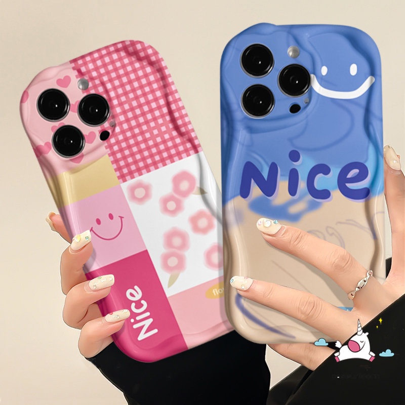 Untuk Realme C53 C25 C31 C55 C35 5 6i 9i 7i 5i 5s C15 C33 C12 C11 C25Y C25s C21Y C17 C30 C21 C3 C20 Kisi Bunga Warna Splicing Smiley Lucu Glossy Lembut 3D Wavy Curved Edge Case