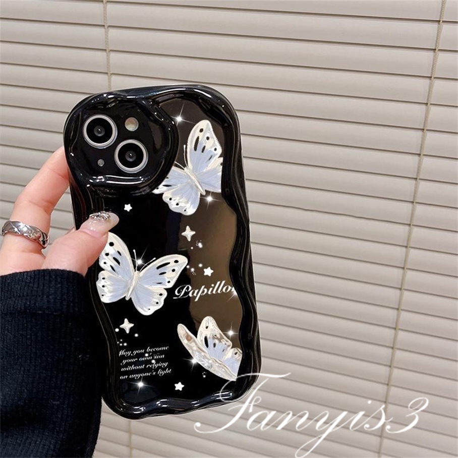 Redmi 12C A1 10C 10 10A 9 9A 9C 9T Note 12 12s 11s 10s 11 10 9s 9 Pro Xiaomi Poco X3 X3NFC X3Pro 12 11 Lite Garis Bunga Dan Kupu-Kupu Wavy Curved Edge Phone Case TPU Soft Cover