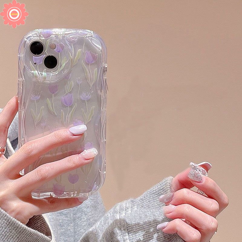 Casing Bunga Tulip Ungu Untuk Redmi 9A 10 10C 10A A1 A2 9 9C NFC 9T POCO M3 Redmi Note 11 11s 10s 12 10 Pro Max Plus 3D Wavy Curved Edge Lembut Transparan Fresh Floral Back Case