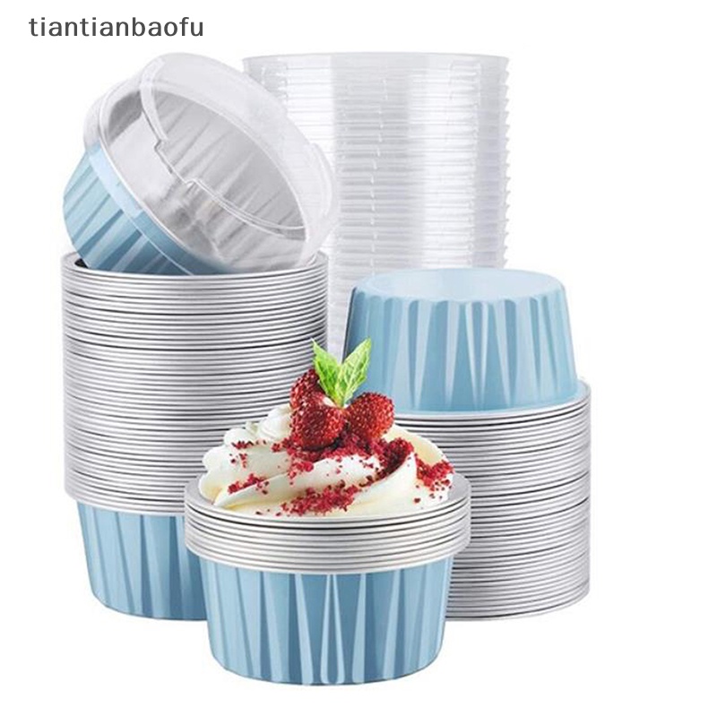 [tiantianbaofu] 10pcs 125ML Aluminium Foil Bulat Berbentuk Cupcake Cup Dengan Tutup Wadah Creme Butik