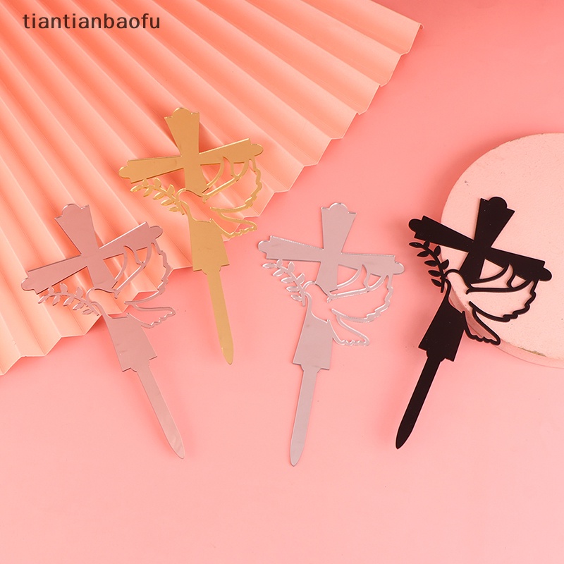 [tiantianbaofu] 1pc Baptist Cross Cake Topper Anak Merpati IHS Eucharis Akrilik Topper Kue Butik