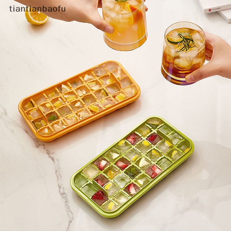 [tiantianbaofu] Press Type Ice Cube Tray Plastics Cetakan Es Beku 32/64 Cubes Tray Mold Dengan Tutup Butik