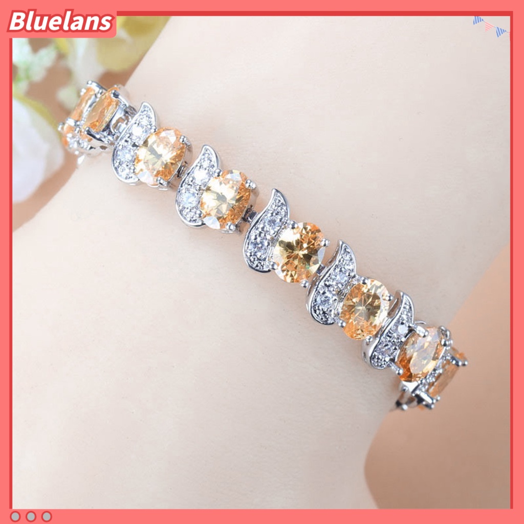 [BLS] Wanita Gelang Daun Pesona Elegan Klasik Adjustable Berlian Imitasi Biru Tertanam Ladies Bracelet Fashion Jewelry