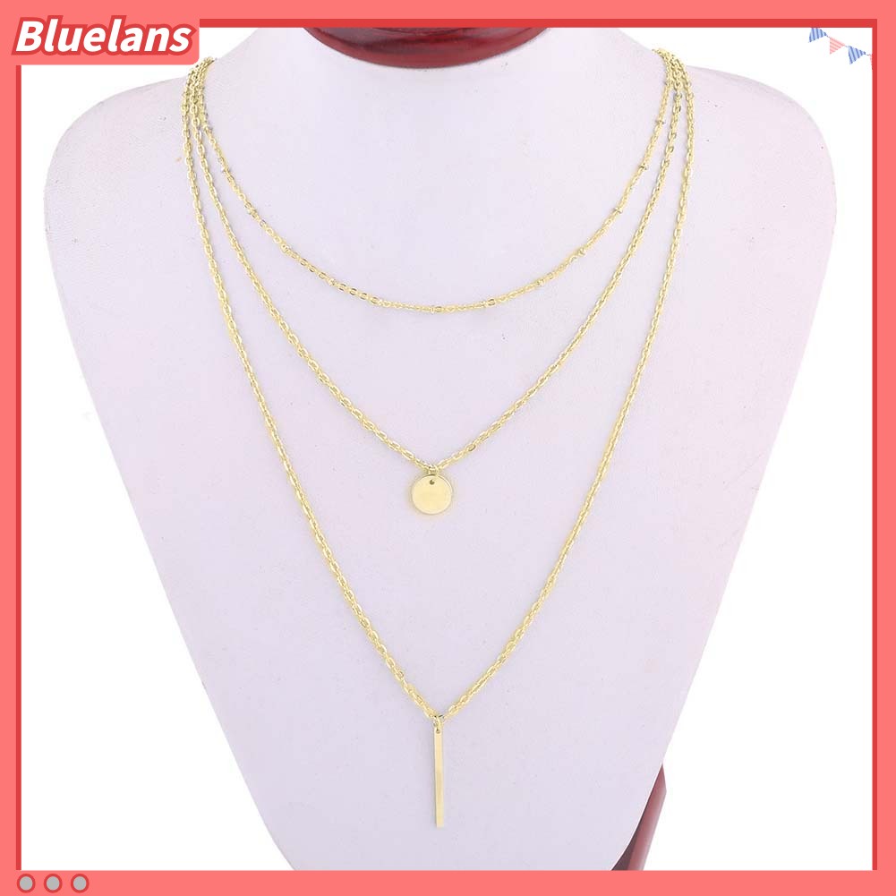 [BLS] Fashion Wanita 3layer Bar Bulat Liontin Rantai Panjang Kalung Pesta Perhiasan Hadiah