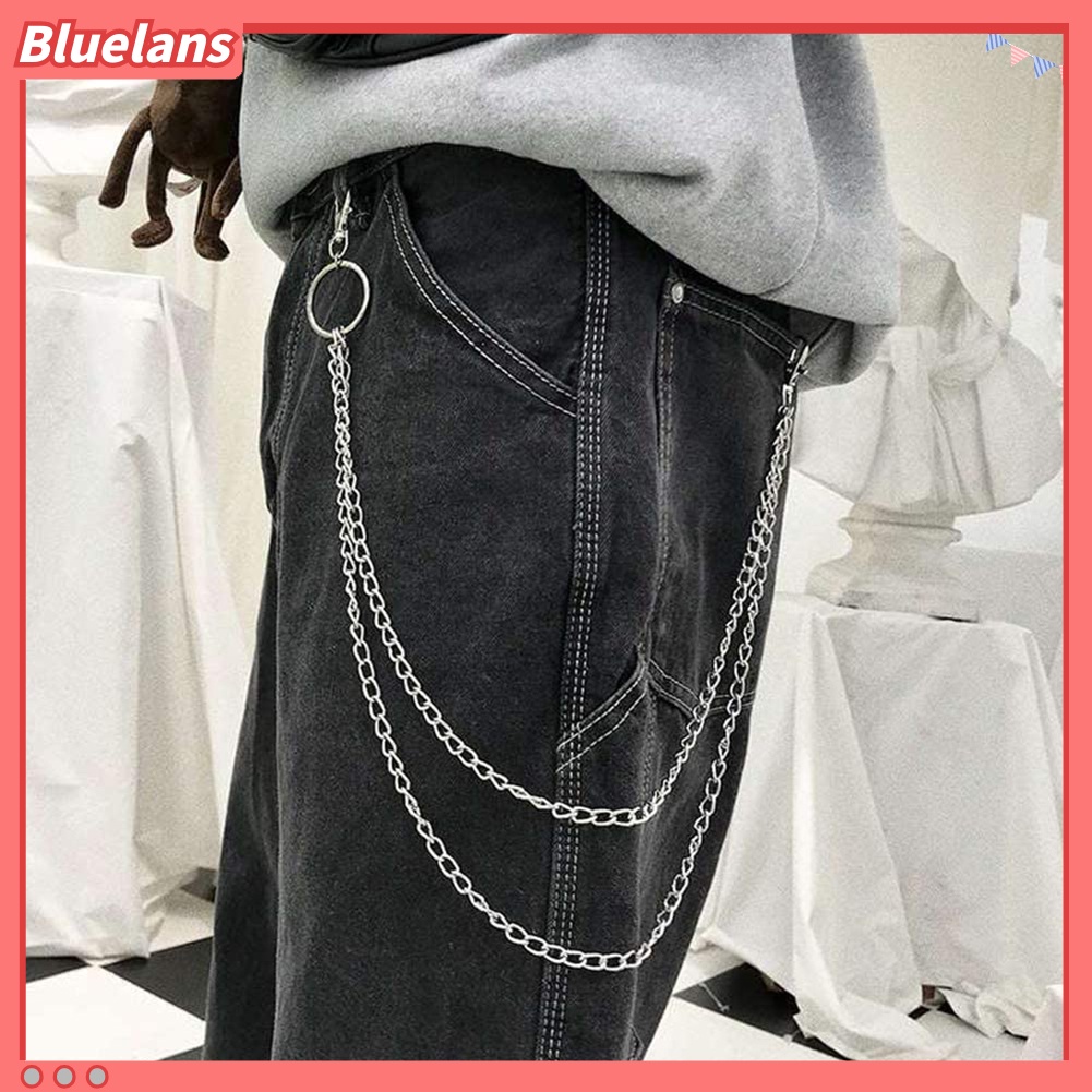 [BLS] Fashion Unisex Multi-layer Anti Hilang Celana Jeans Dompet Saku Rantai Gantungan Kunci