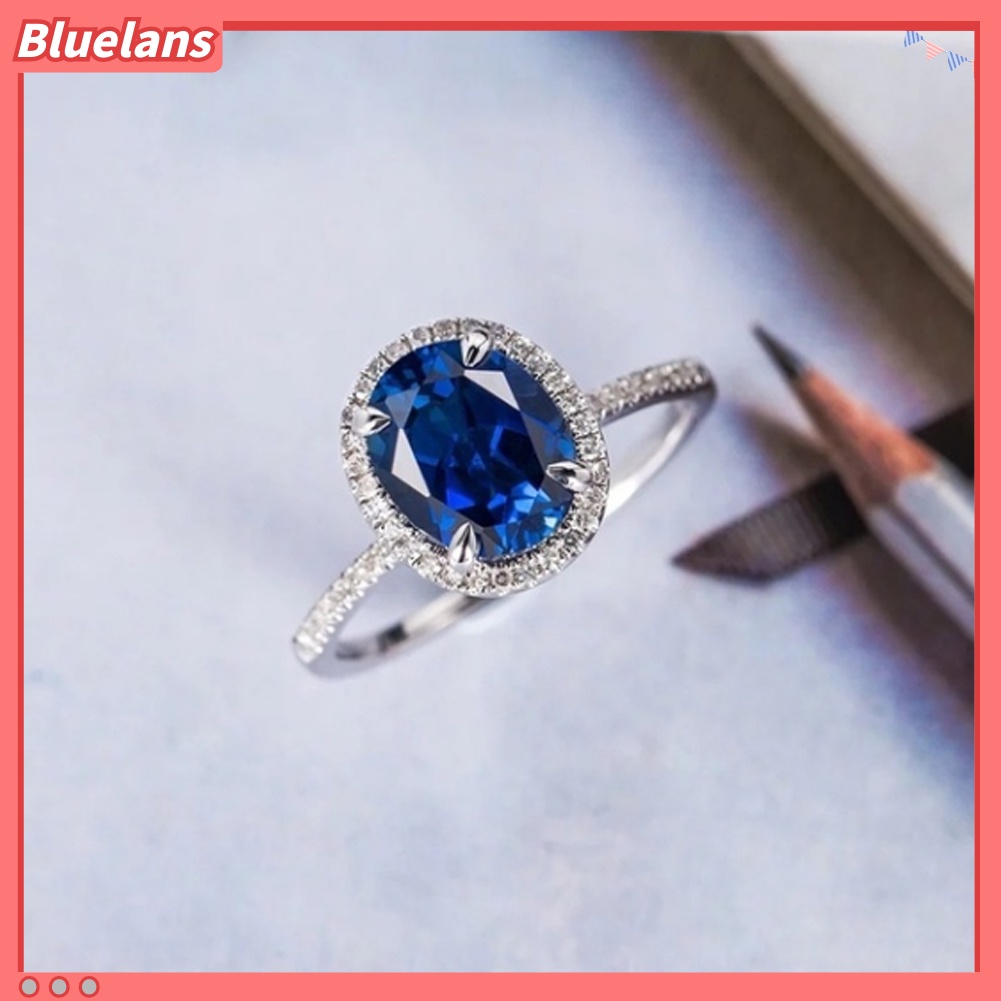 [BLS] Fashion Lady Oval Cubic Zirconia CZ Jari Cincin Pengantin Pernikahan Pertunangan Perhiasan