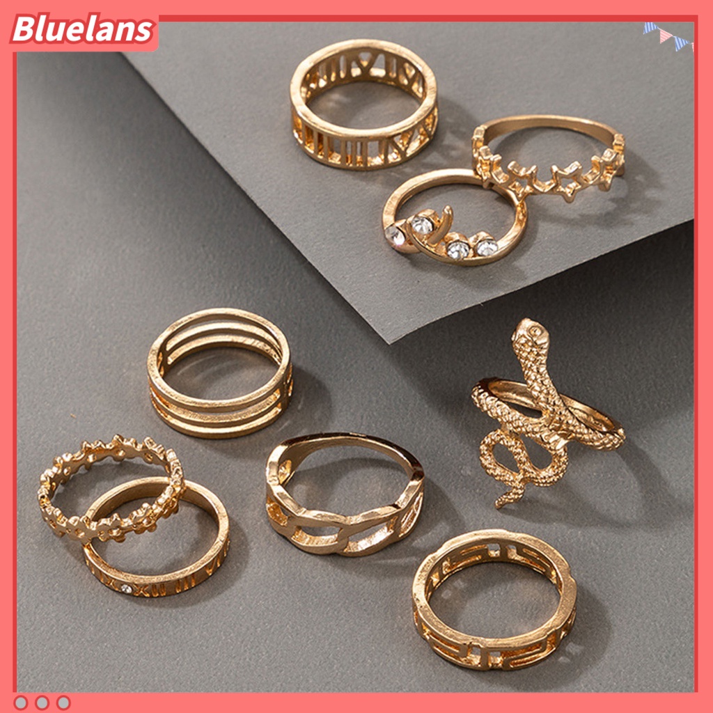 [BLS] 9pcs /Set Cincin Desain Gothic Hollow Perhiasan Aksesori Tahan Aus Shiny Bentuk Ular Cincin Wanita Untuk Outdoor