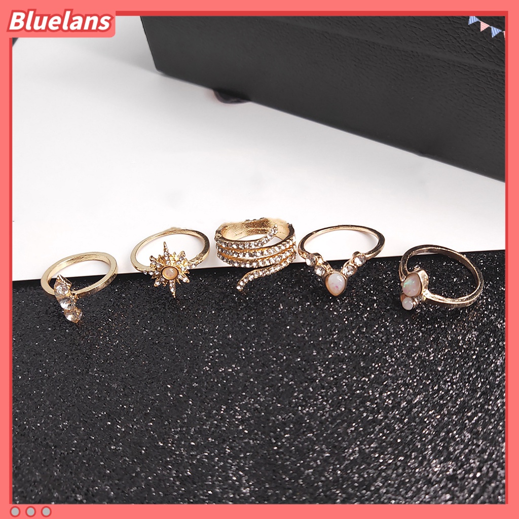 [BLS] 17pcs Cincin Buku Jari Unik Ukir Dapat Ditumpuk Paduan Boho Gaya Etnik Faux Permata Jari Rings Perhiasan Aksesori