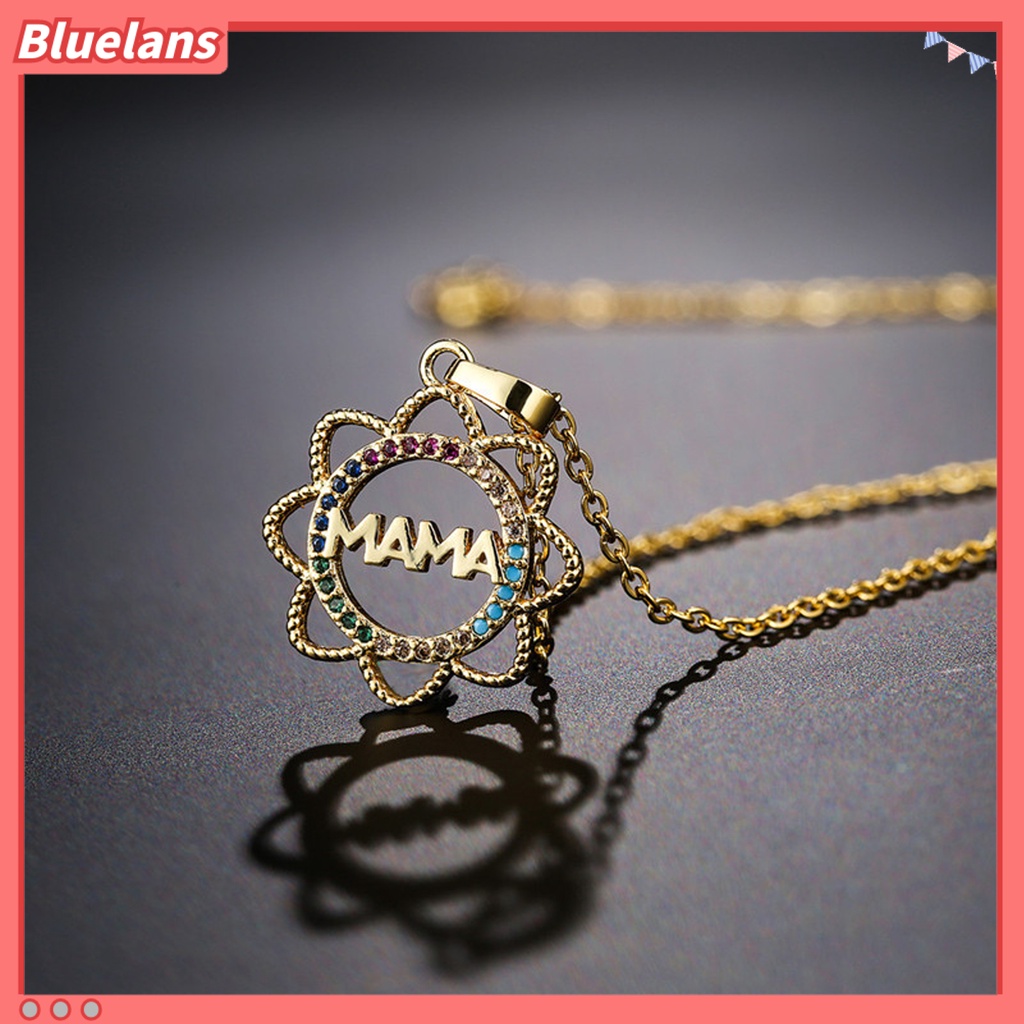 [BLS] Wanita Kalung Berongga MAMA Surat Bunga Matahari Liontin Elegan Hadiah Hari Ibu Warna-Warni Berlian Imitasi Tertanam Ladies Necklace Fashion Jewelry