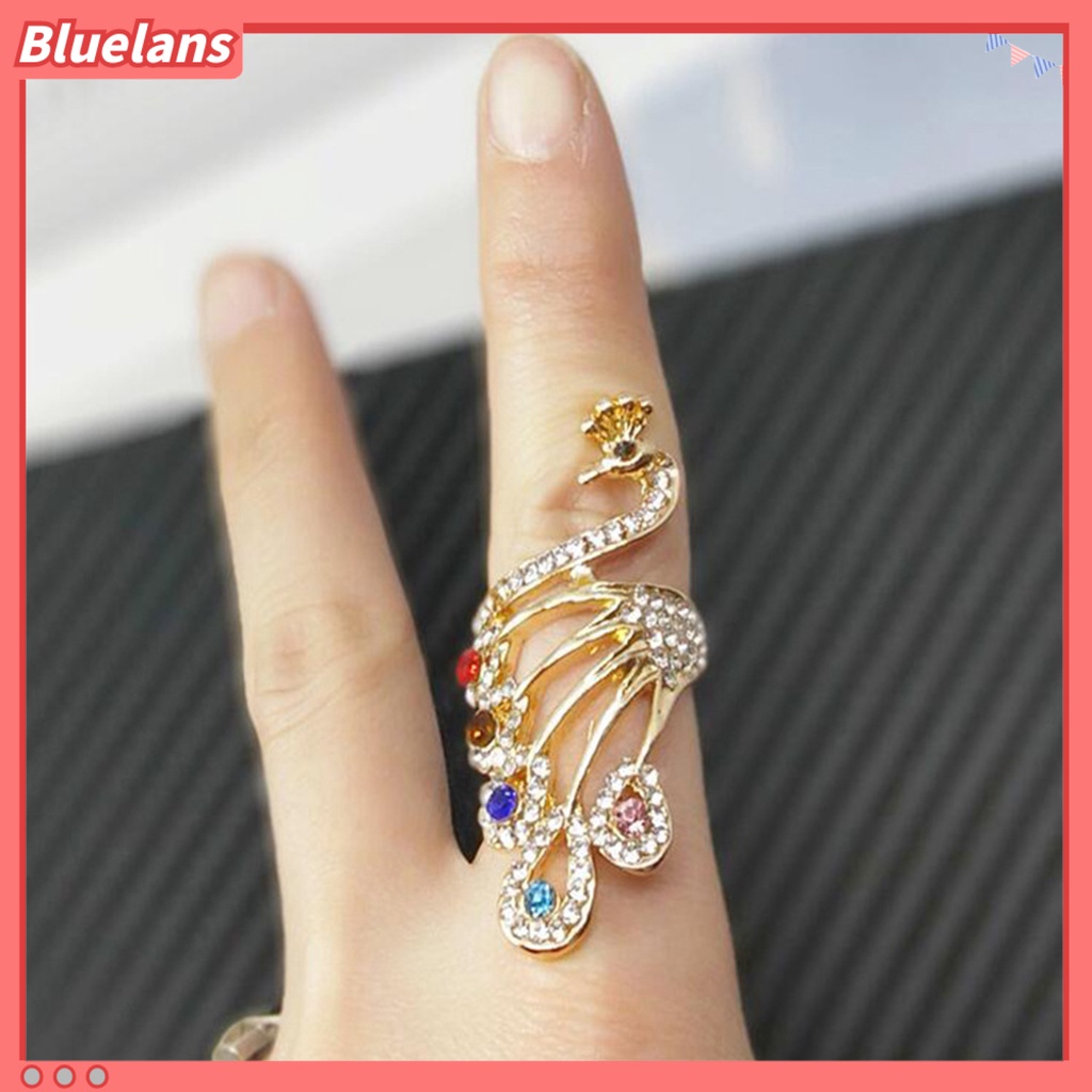 [BLS] Knuckle Ring Shiny Rhinestone Peacock Charming Wanita Gadis Elegan Hewan Jari Cincin Perhiasan Aksesoris