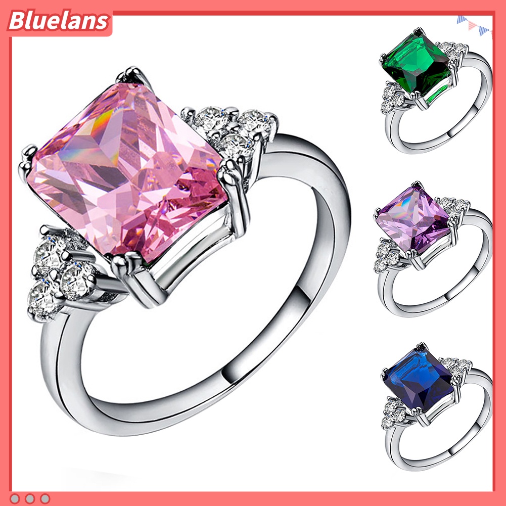 [BLS] Fashion Square Cut Cubic Zirconia Berlian Imitasi Cincin Pengantin Pertunangan Perhiasan Hadiah