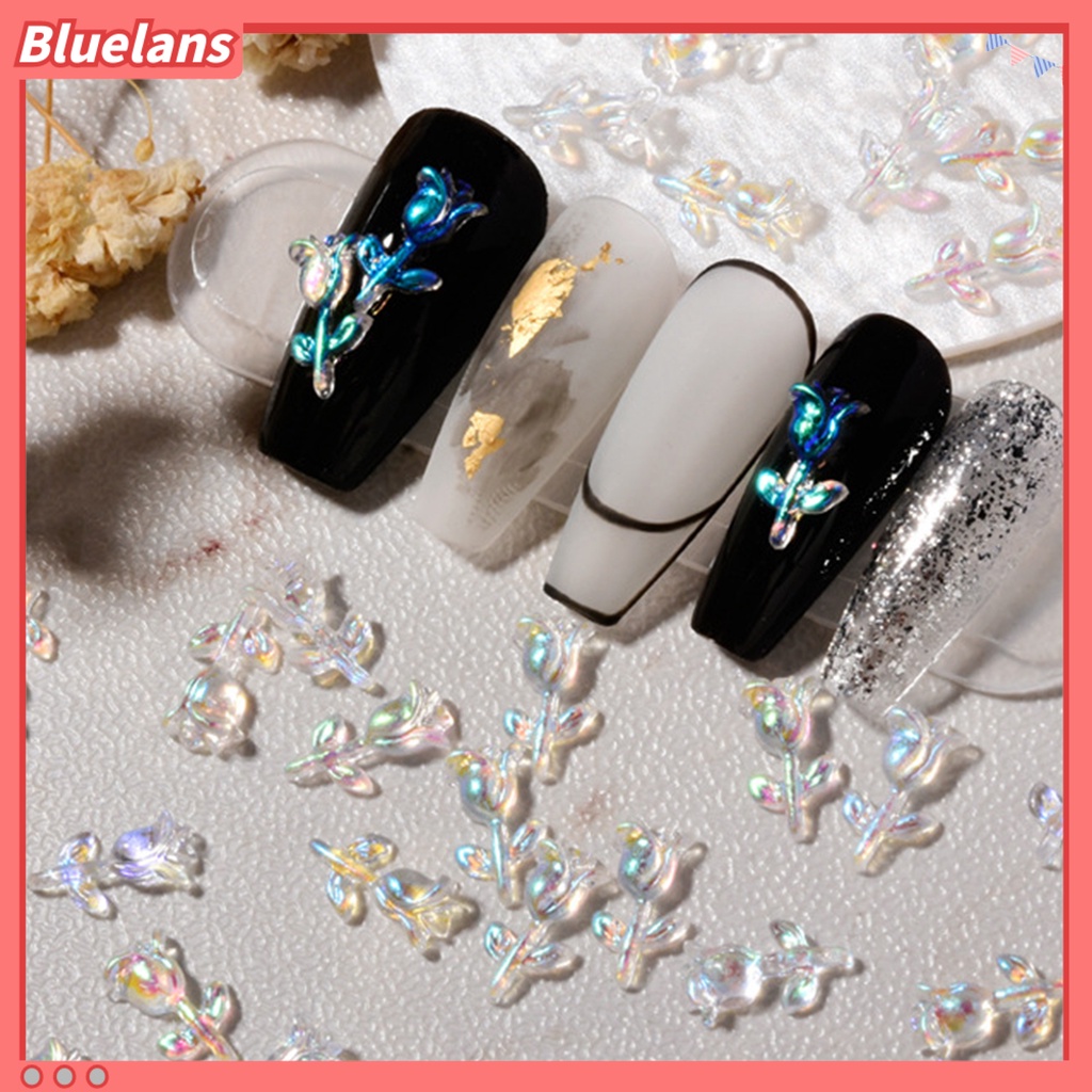 [BLM] 30pcs /Set Ornamen Bunga Kuku Gaya Mawar Efek 3D Penembus Es Resin Lucu Aurora Floral Art Dekorasi Untuk Manicure