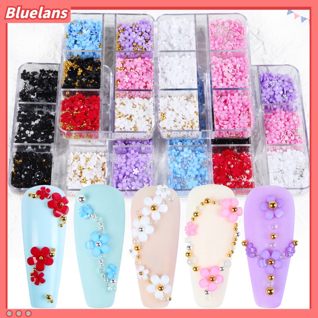 [BLM] 6kisi Manikur Dekorasi Bergaya Compact Resin Lima Kelopak Bunga Nail Art Perhiasan Untuk Phone Case