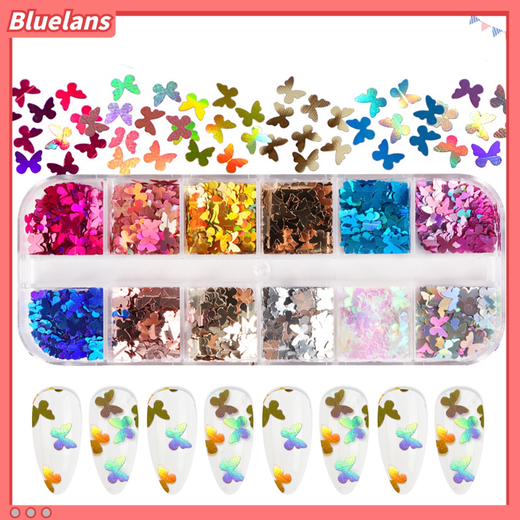 [BLM] 12kisi-kisi/kotak Paku Sequin Butterfly Nail Art DIY Ringan Indah Untuk Musim Panas