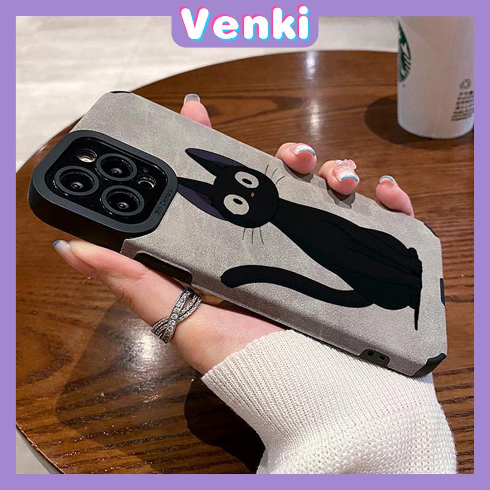 VENKI - Untuk iPhone 11 Case Leather Pupil Suede Case Soft Shockproof Airbag Case Pelindung Kamera Cute Simple Black Cat Kompatibel dengan iPhone 14 13 Pro max 12 xr xs 7Plus 8Plus