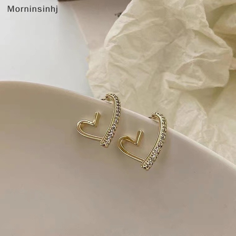 Mornin 1pasang Anting Warna Emas Gaya Simple Trendi Fashion Kristal Hati Minimalis Ear Stud Untuk Wanita Gadis Pesta Perhiasan Hadiah id