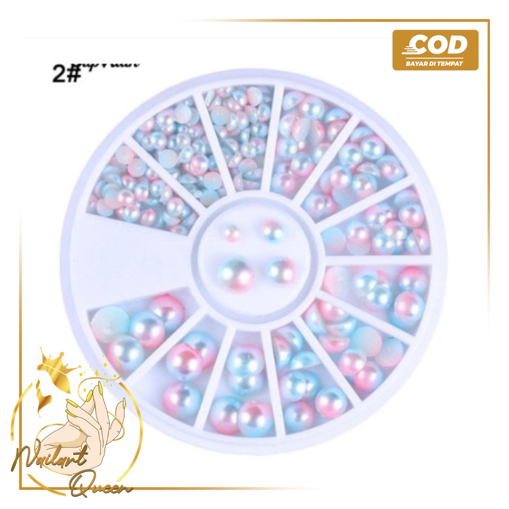 Manik Roda Wheel Gradient Pearl dan Halfpearl DIY aksesoris Nailart/Henna