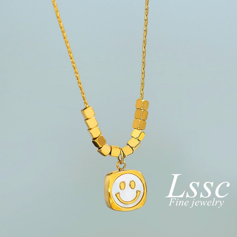 Kalung Titanium Wanita Anti Karat Smile Fashion Korea Aesthetic Emas 18K Aksesoris Perhiasan