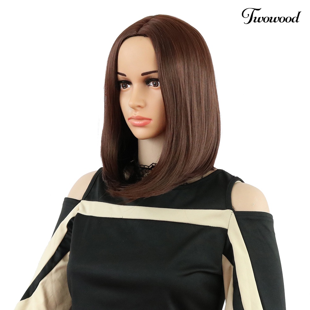 Twowood Wanita Fashion Pendek Lurus Rambut Suhu Tinggi Serat Pesta Wig Sopak