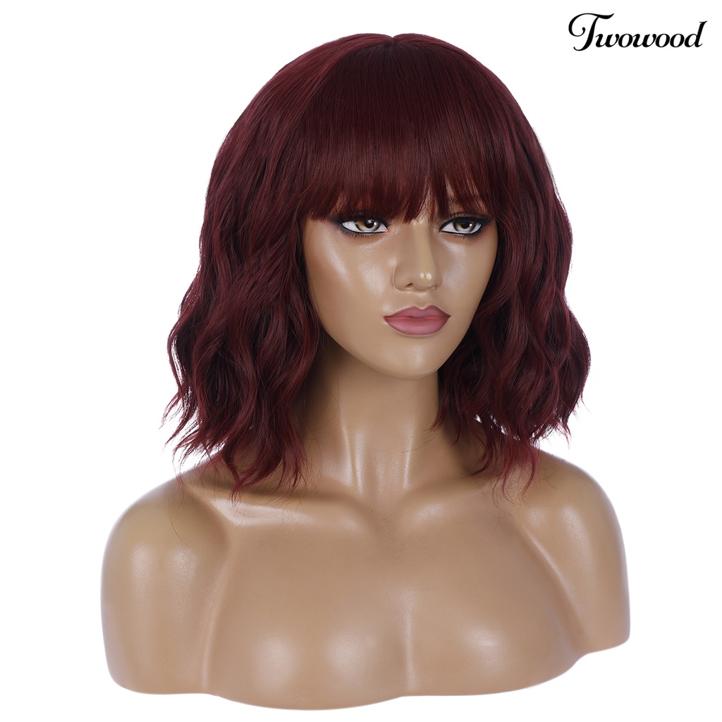 Twowood Fashion Wanita Merah Halus Panjang Keriting Wig Suhu Tinggi Serat Pesta Sopak