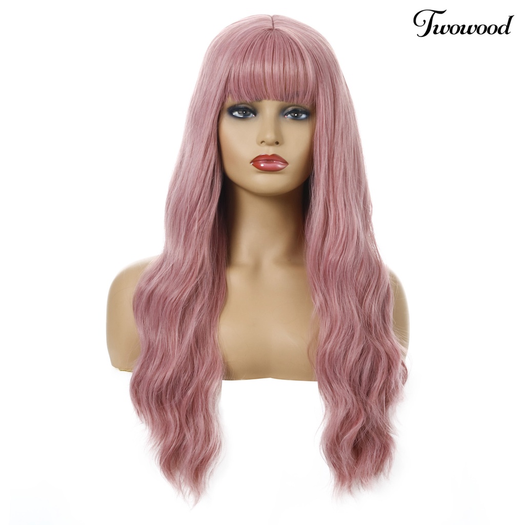 Twowood Fashion Wanita Cosplay Pesta Harian Panjang Keriting Wig Sopak Rambut Imitasi Dengan Poni