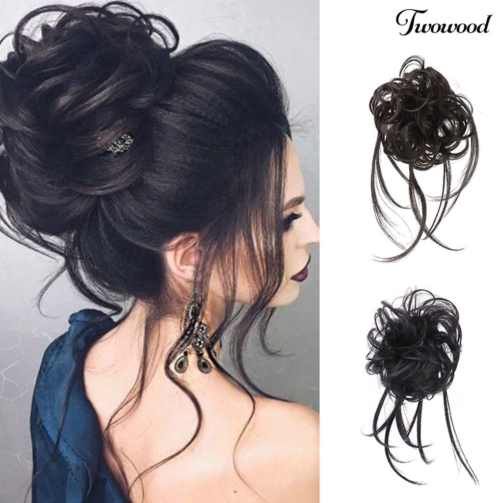 Twowood Wig Messy Effect Fluffy Hair Breathable Sanggul Rambut Chignon Messy Scrunchie Elastis Untuk Pesta