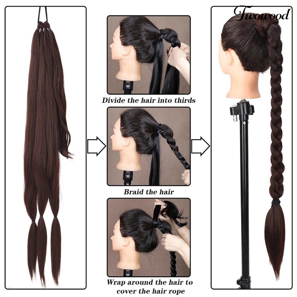 Twowood Wanita Wig Nyaman Dipakai Halus Lembut Berbulu Tidak Simpul Styling Rambut Dikepang Alami Ponytail Ekstensi Wig Panjang Wanita Digunakan