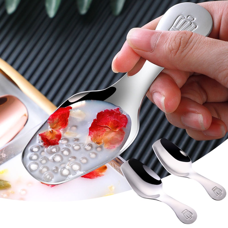 [Unggulan] Tahan Lama Mudah Dibersihkan Peralatan Makan Bubur Yogurt Susu Aduk ladle Halus Ice Cream Dessert Scoop Stainless Steel Crown Tealeaf Spoon