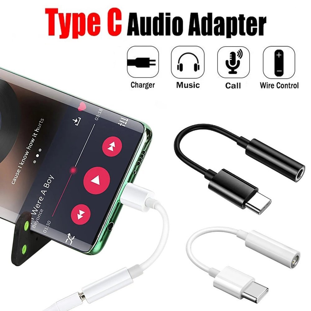 Konektor Jack USB Tipe C Ke 3.5mm Headphone Earphone Audio Adapter Charging Port To Aux Female Converter Kabel Audio Portabel Mini Ringan