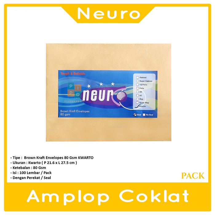 

NEURO - Amplop Coklat Ukuran Kwarto ( 21 x 27 cm ) Seal -1 Pack