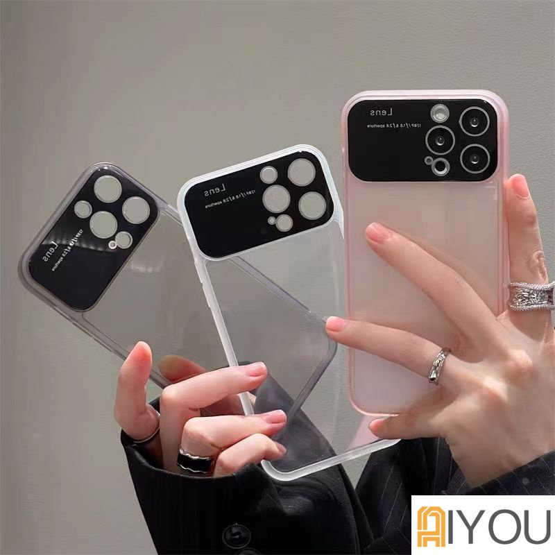 IPHONE Casing Soft Phone Jendela Besar Warna Kontras Transparan Untuk Iphone14Plus13 12 11 Pro Max Lensa Kamera Clear Protection Cover