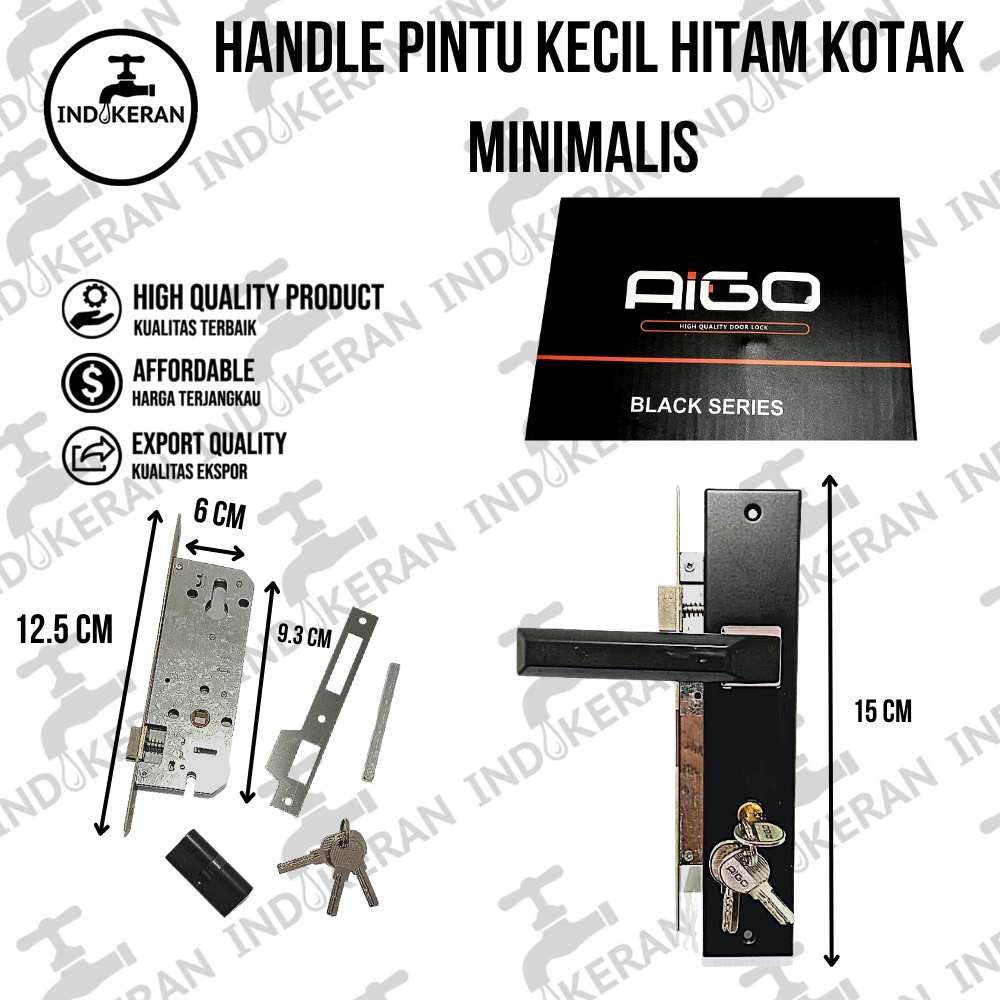 INDOKERAN - Handle Pintu Kotak Hitam Minimalis - Kecil