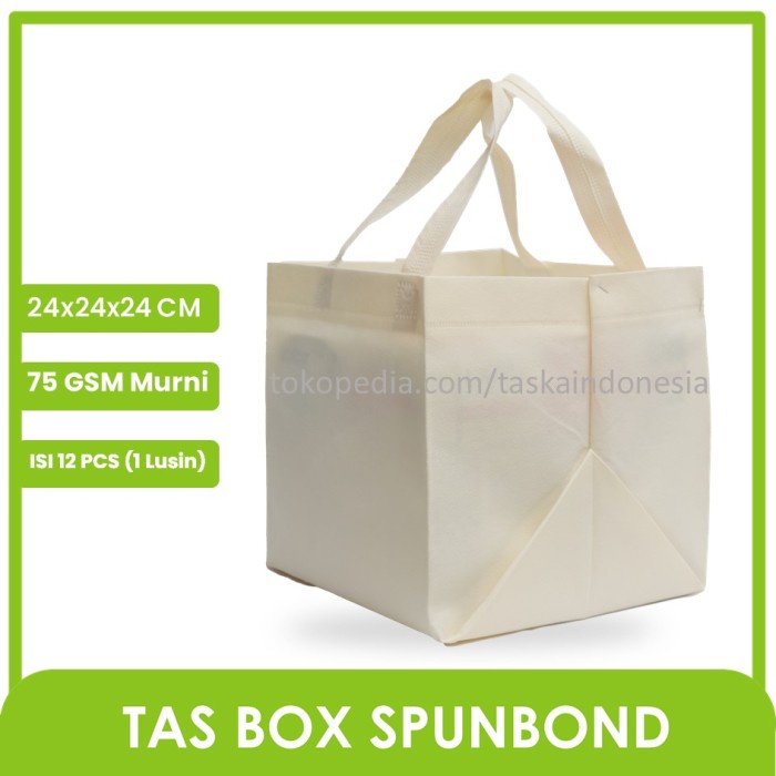 

[SC] Tas Box 24x24x24 Spunbond Handle - Lusinan - Warna Cream