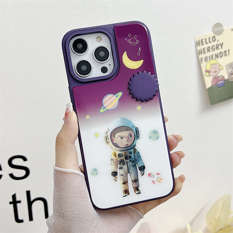 Casing Ponsel Astronot Berputar Mengubah Wajah Cocok Untuk IPhone 14 13 12 11 Pro Max 14Plus Kartun Mekanik Menyenangkan Mode Casing Pelindung